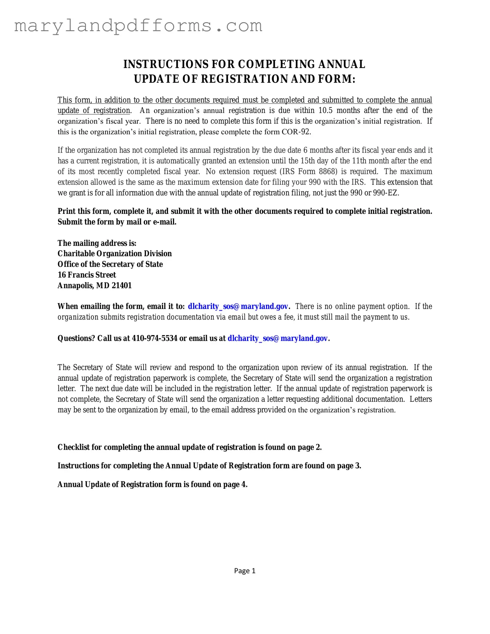 Blank Annual Update Of Registration Maryland Template