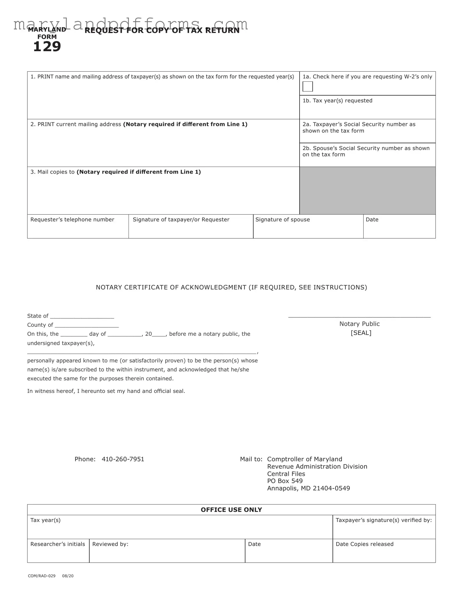 Blank Maryland 129 Template