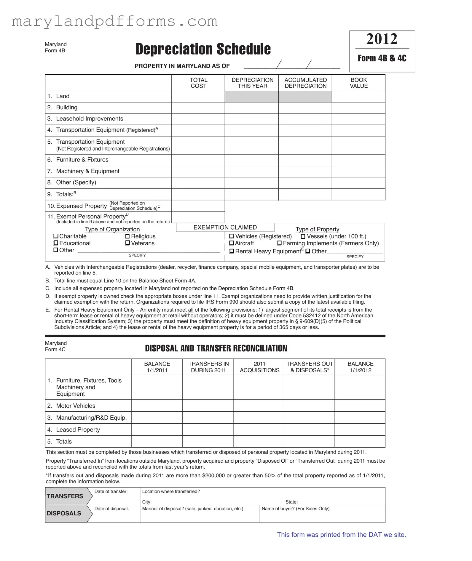 Blank Maryland 4B Template