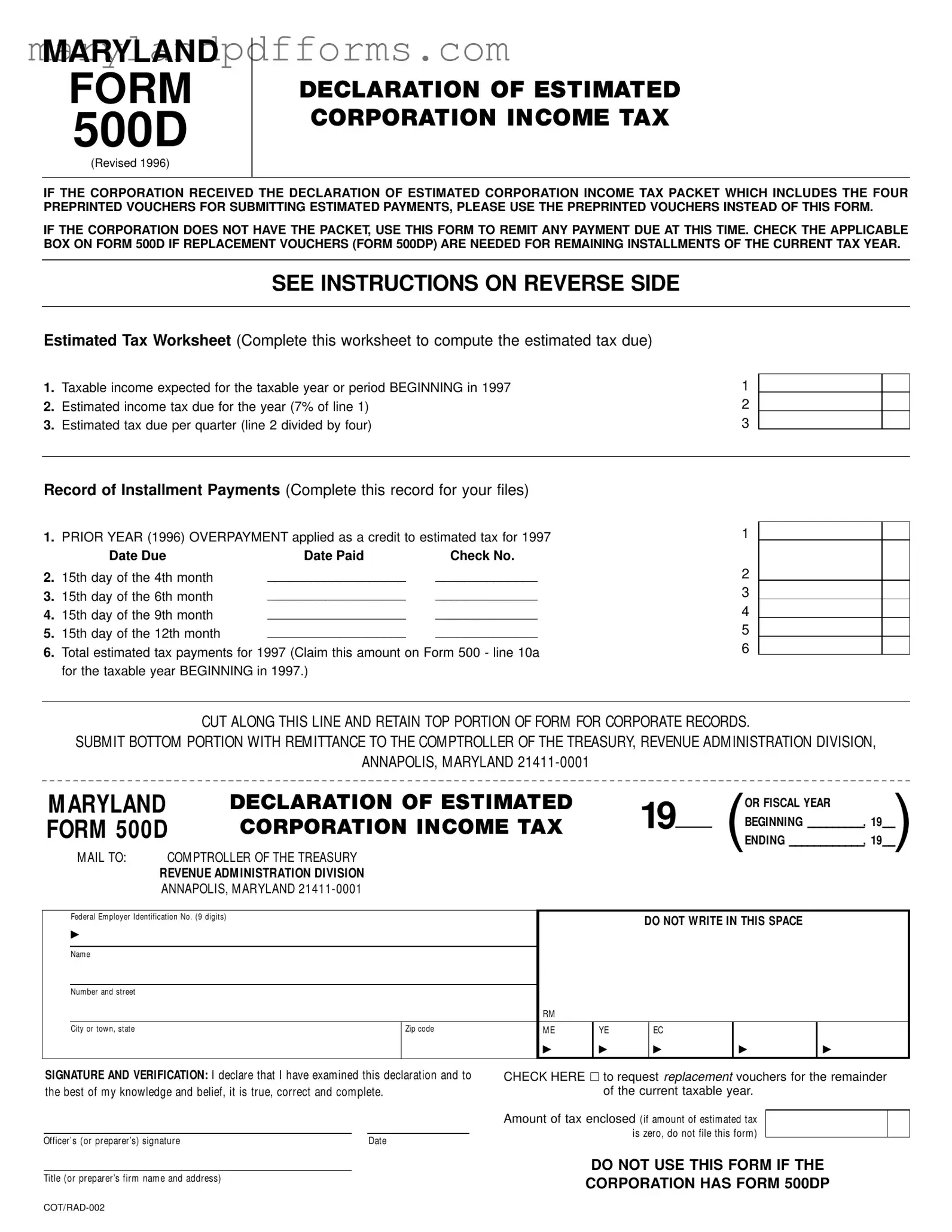 Blank Maryland 500D Template