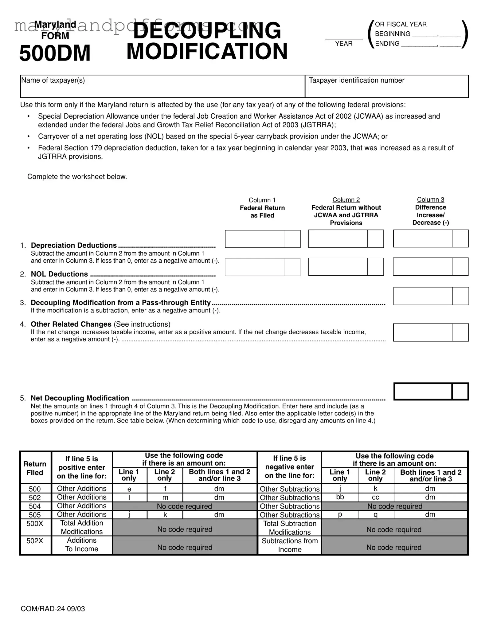 Blank Maryland 500Dm Template