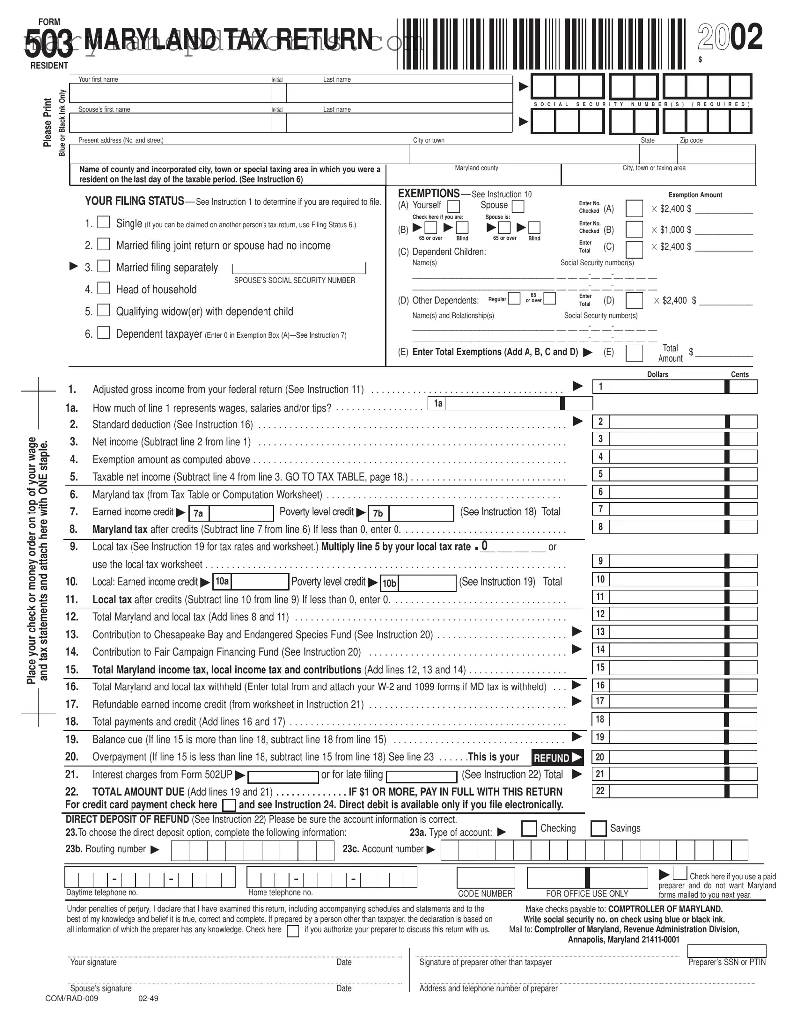 Blank Maryland 503 Template