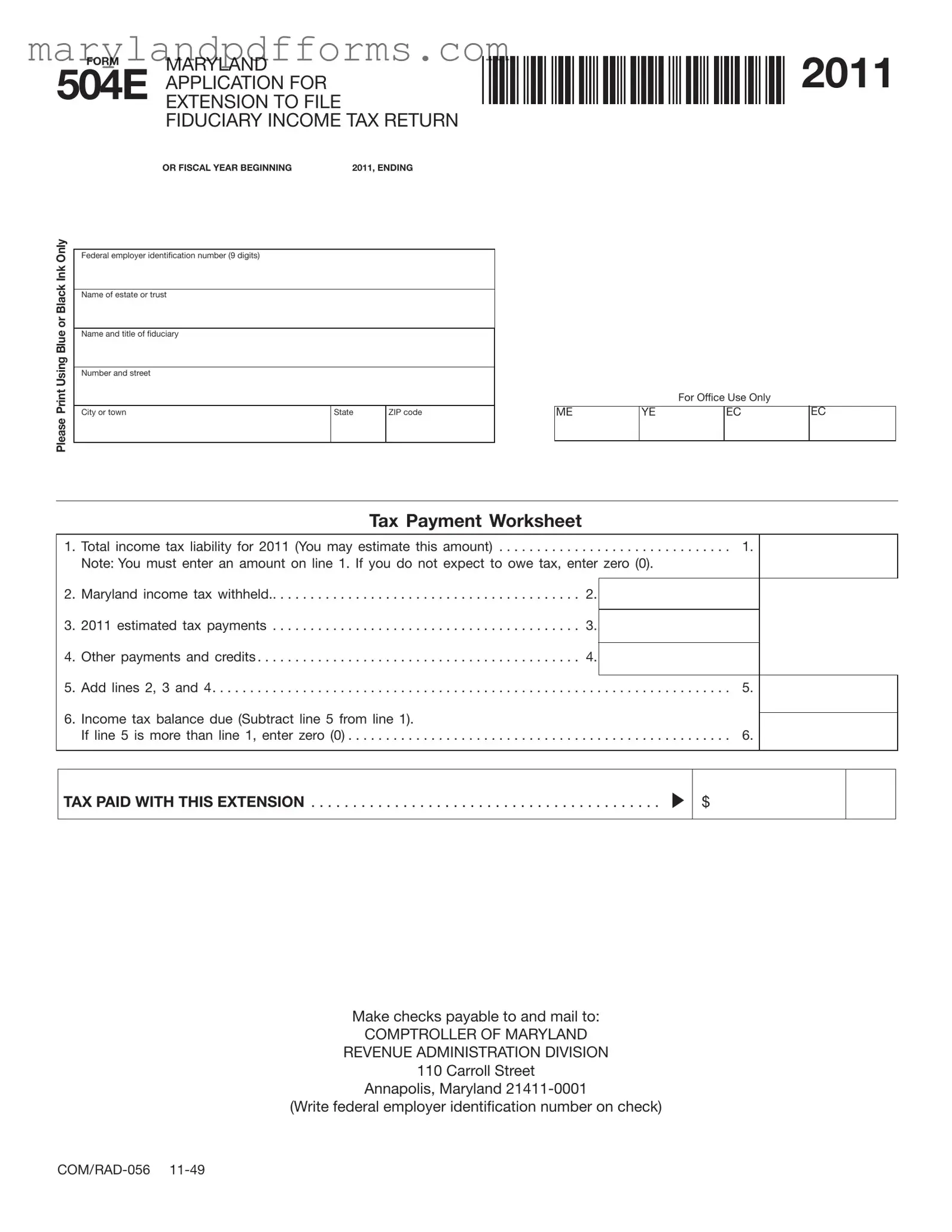 Blank Maryland 504E Template