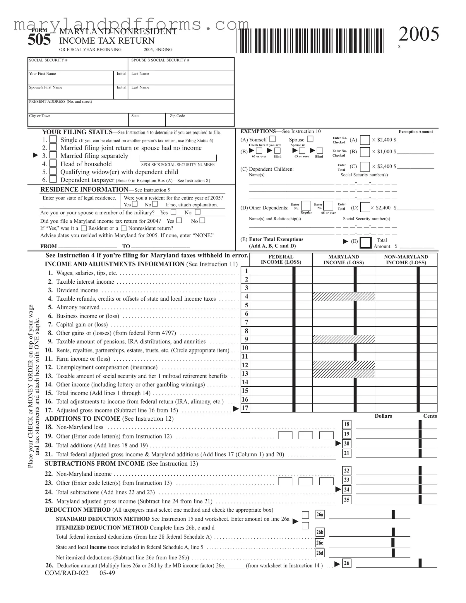 Blank Maryland 505 Template