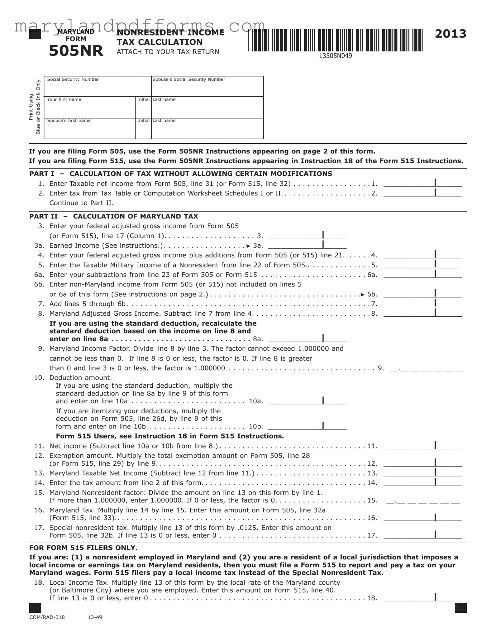 Blank Maryland 505Nr Template