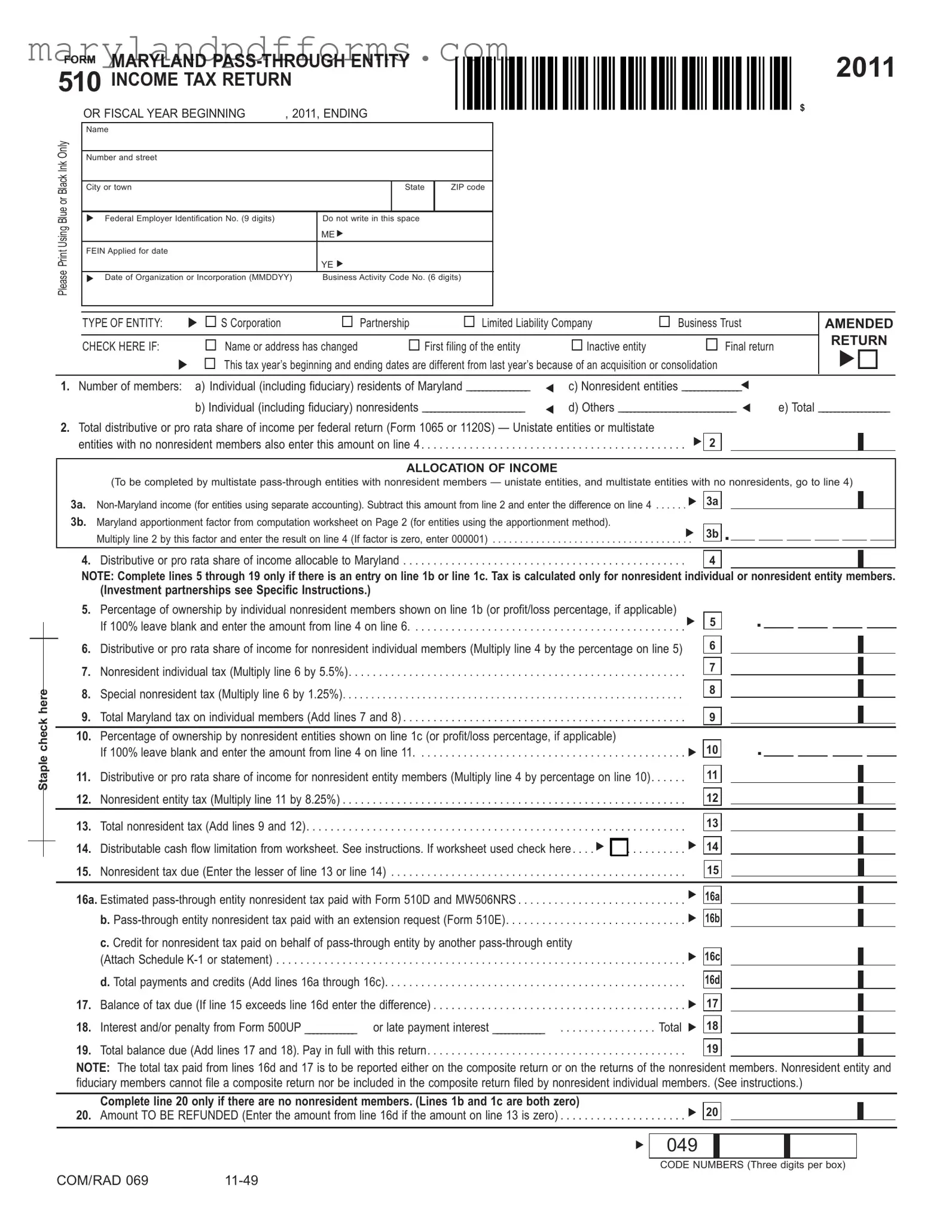 Blank Maryland 510 Template