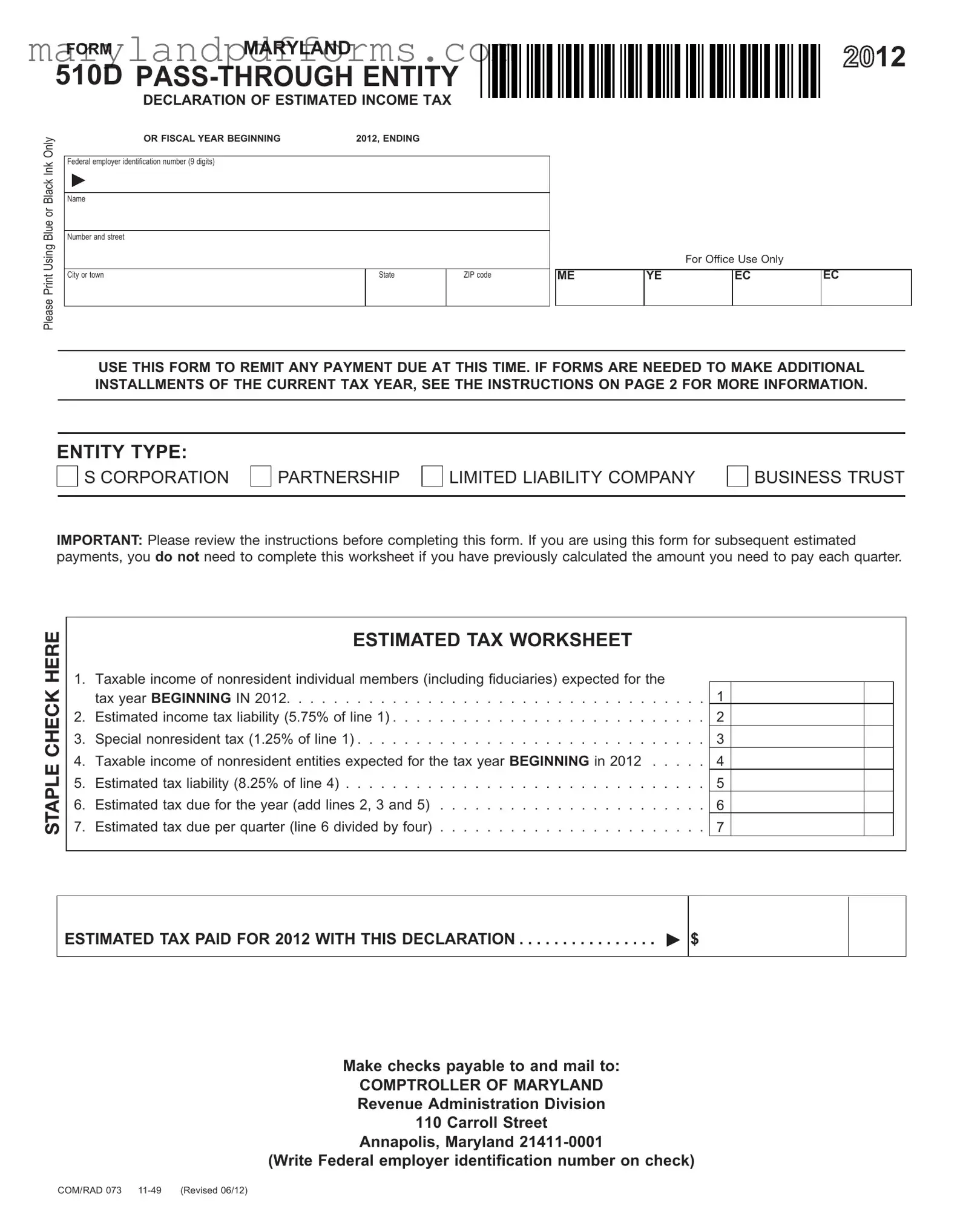 Blank Maryland 510D Template