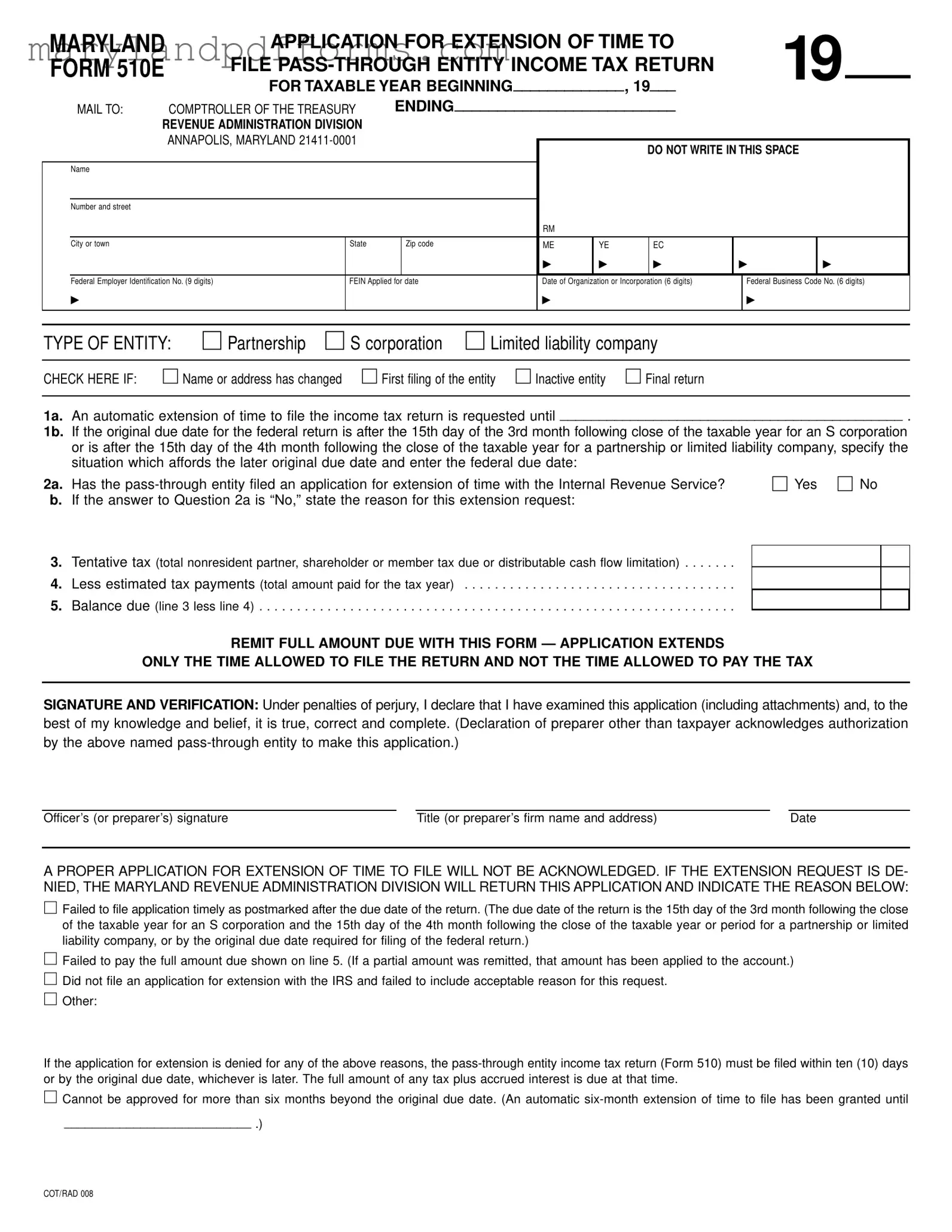 Blank Maryland 510E Template