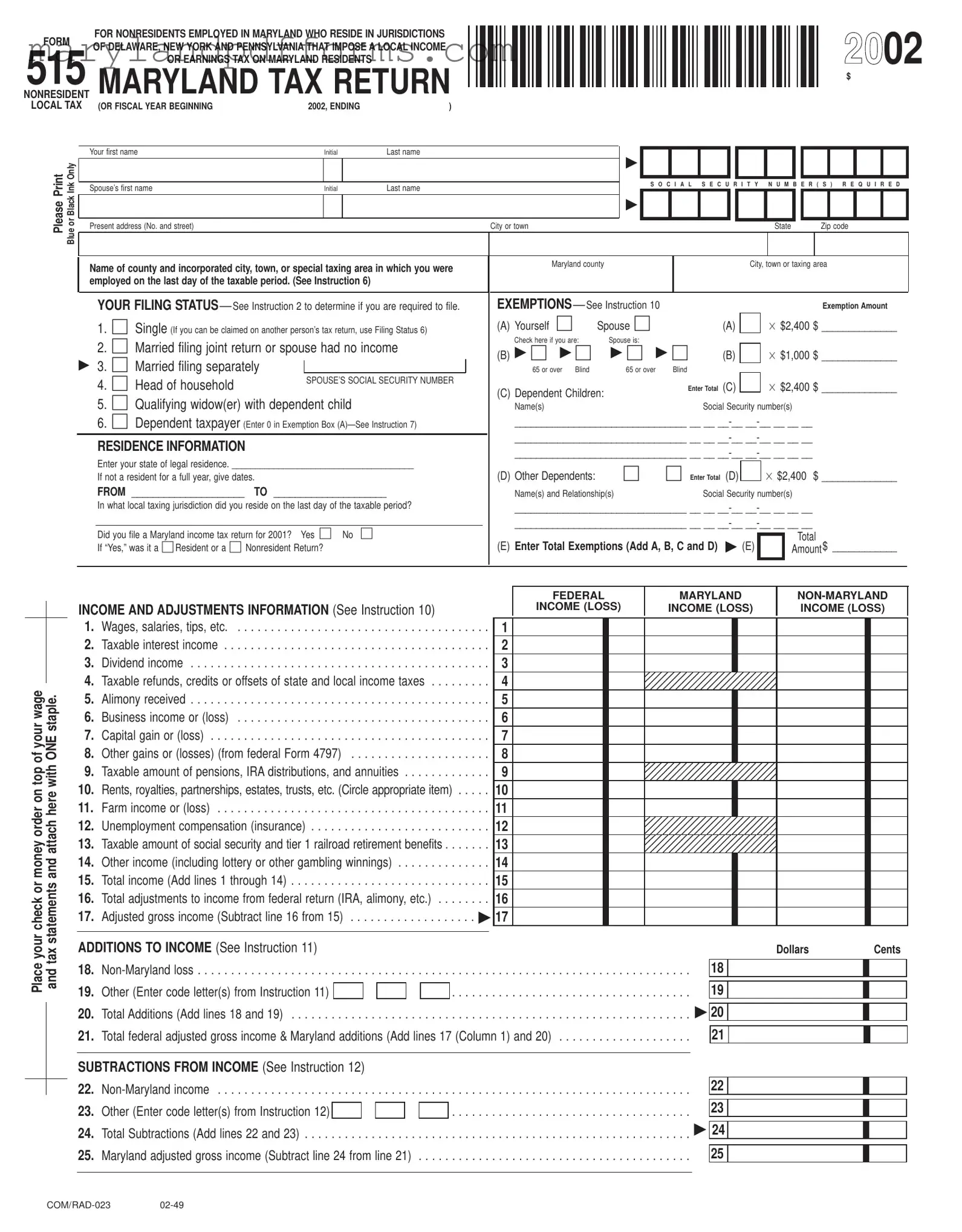 Blank Maryland 515 Template