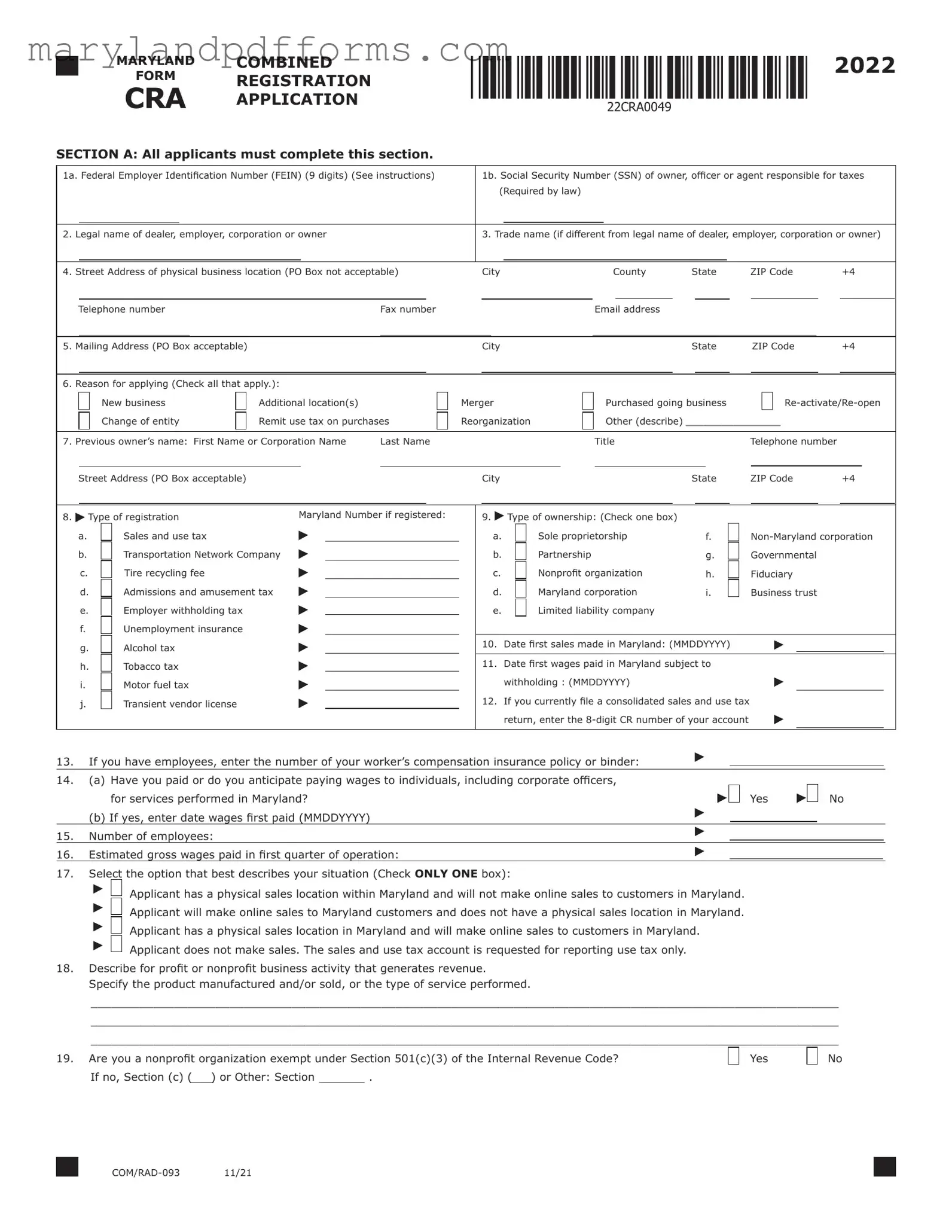 Blank Maryland Cra Template