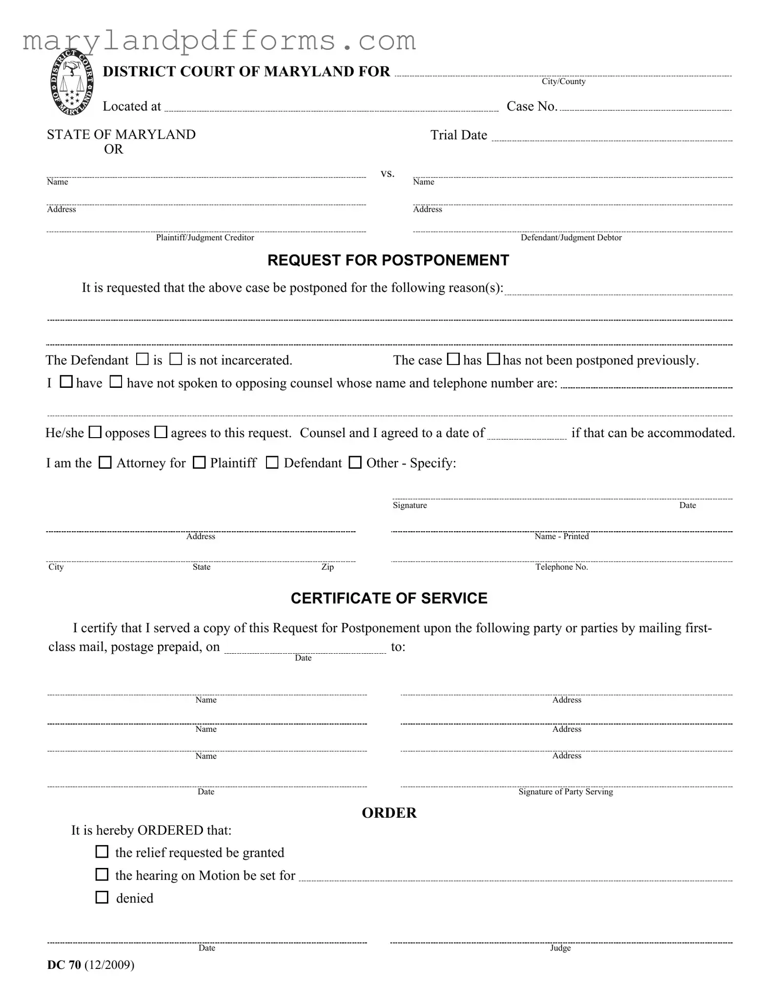 Blank Maryland Dc 70 Template