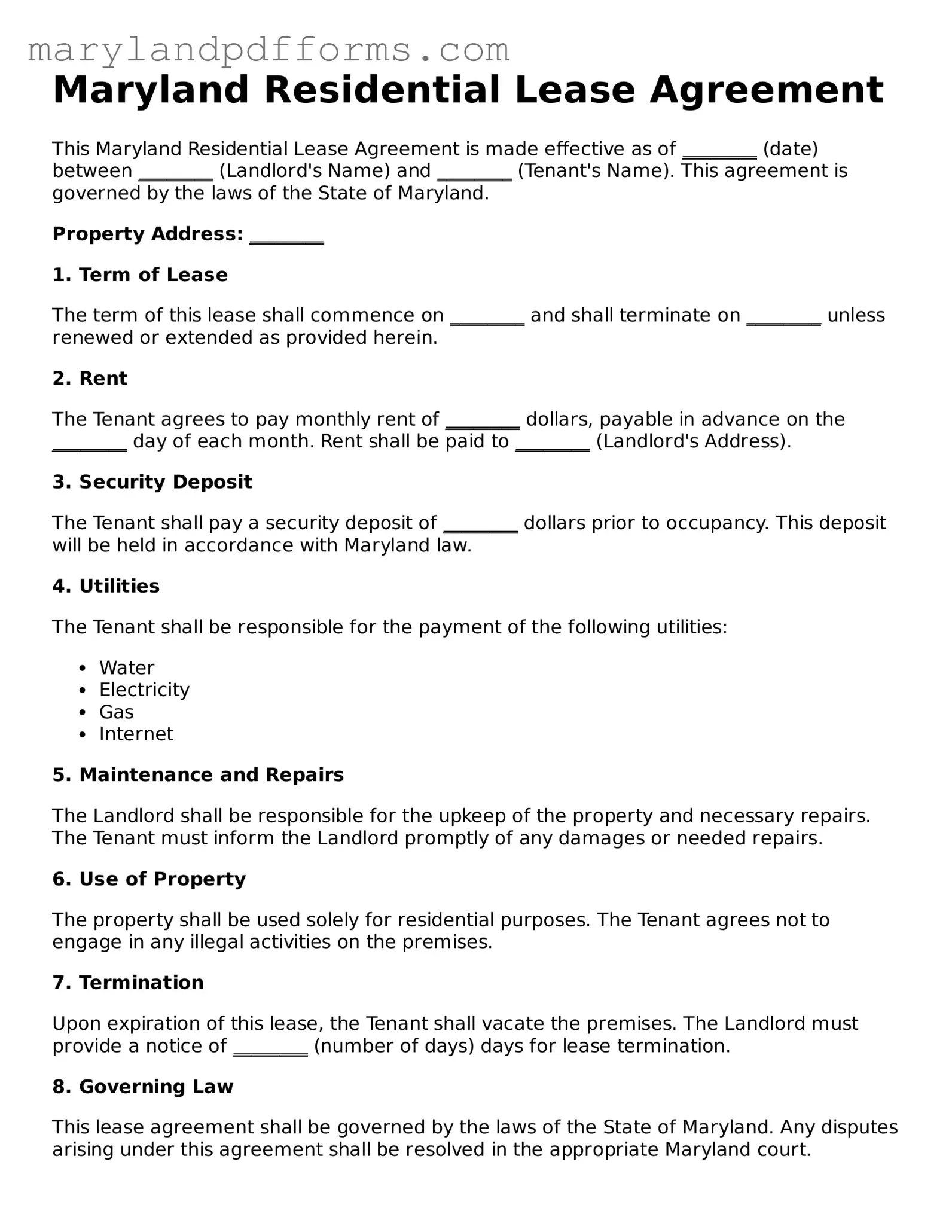 Free Lease Agreement Document for the State of Maryland