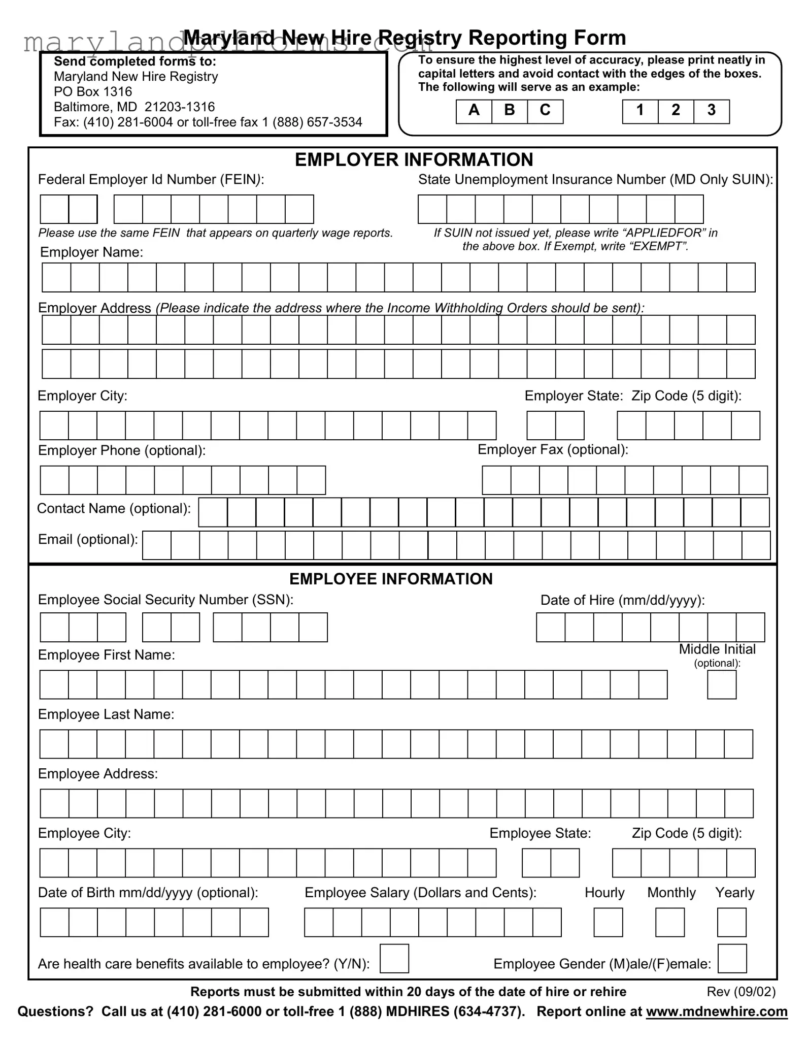 Blank Maryland New Hire Template