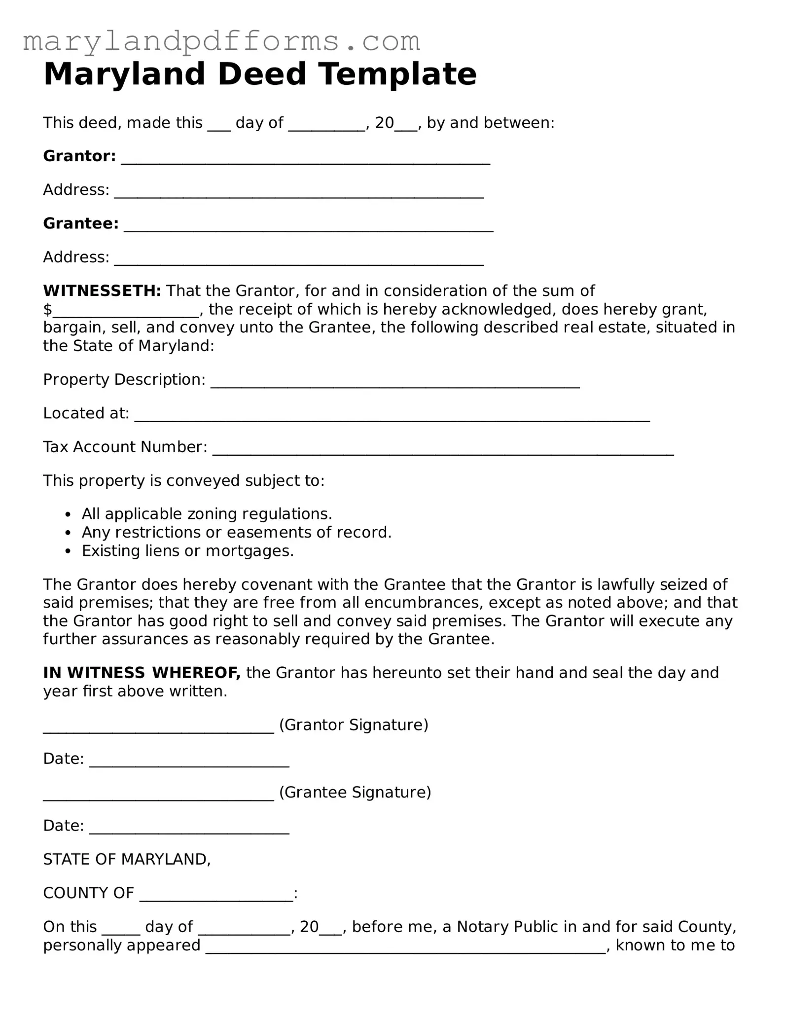 Free Deed Document for the State of Maryland