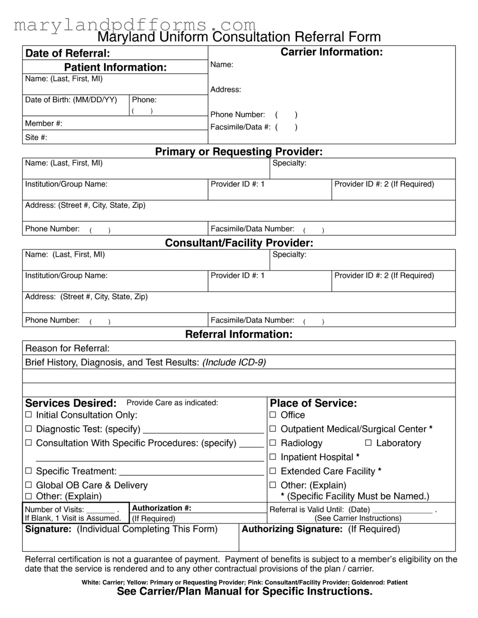 Blank Maryland Referral Template