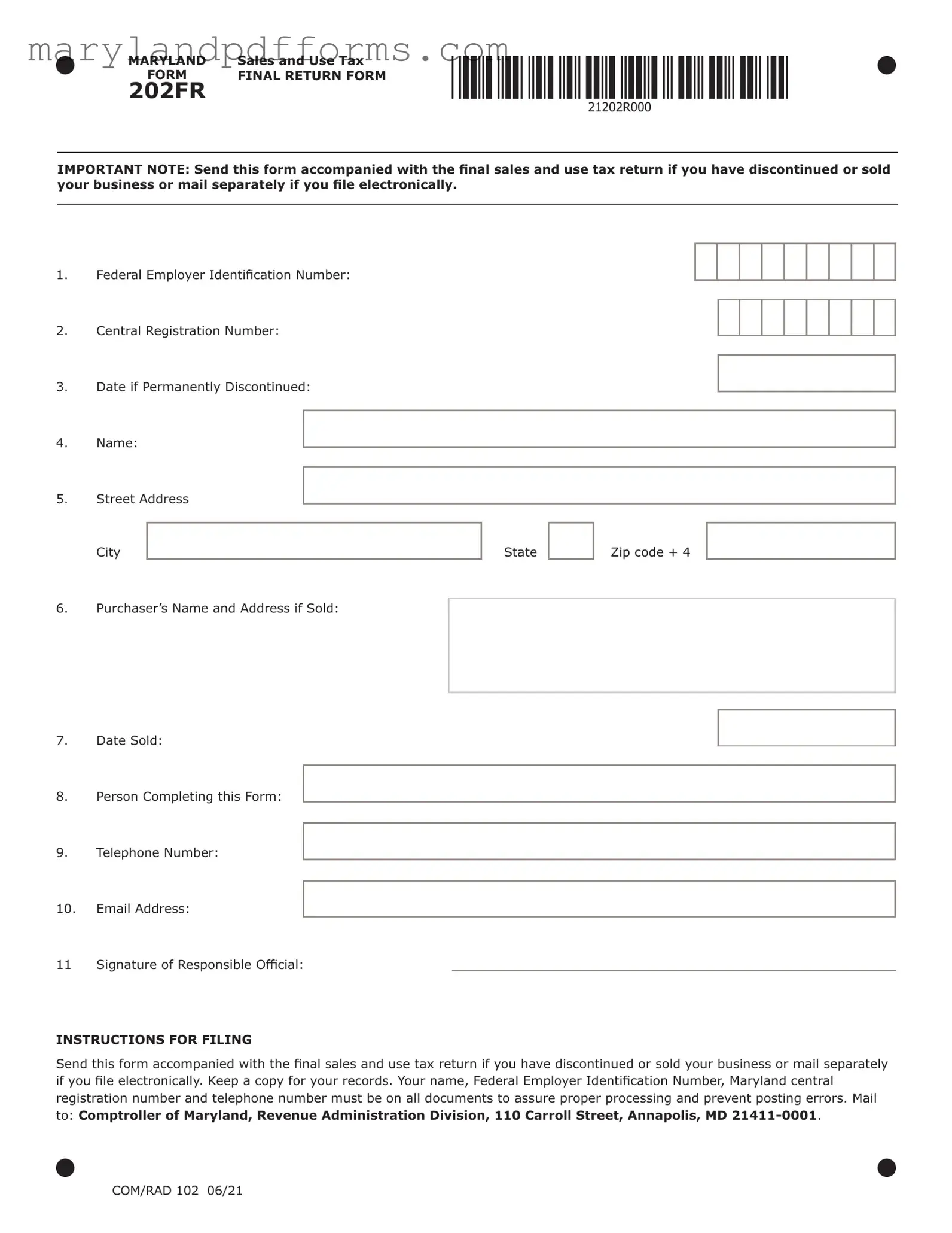 Blank Maryland Sales Use Tax 202 Template