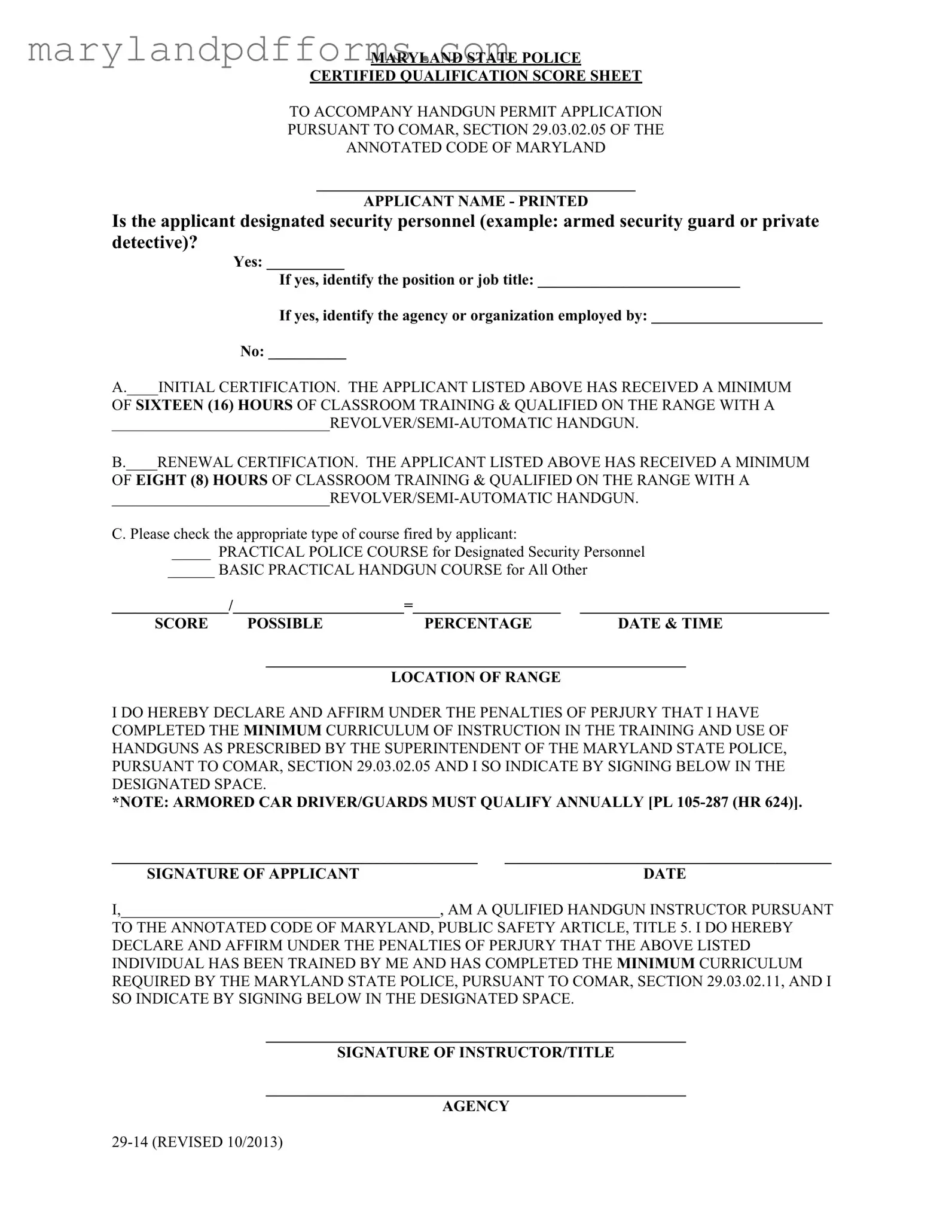 Blank Maryland Score Sheet Template