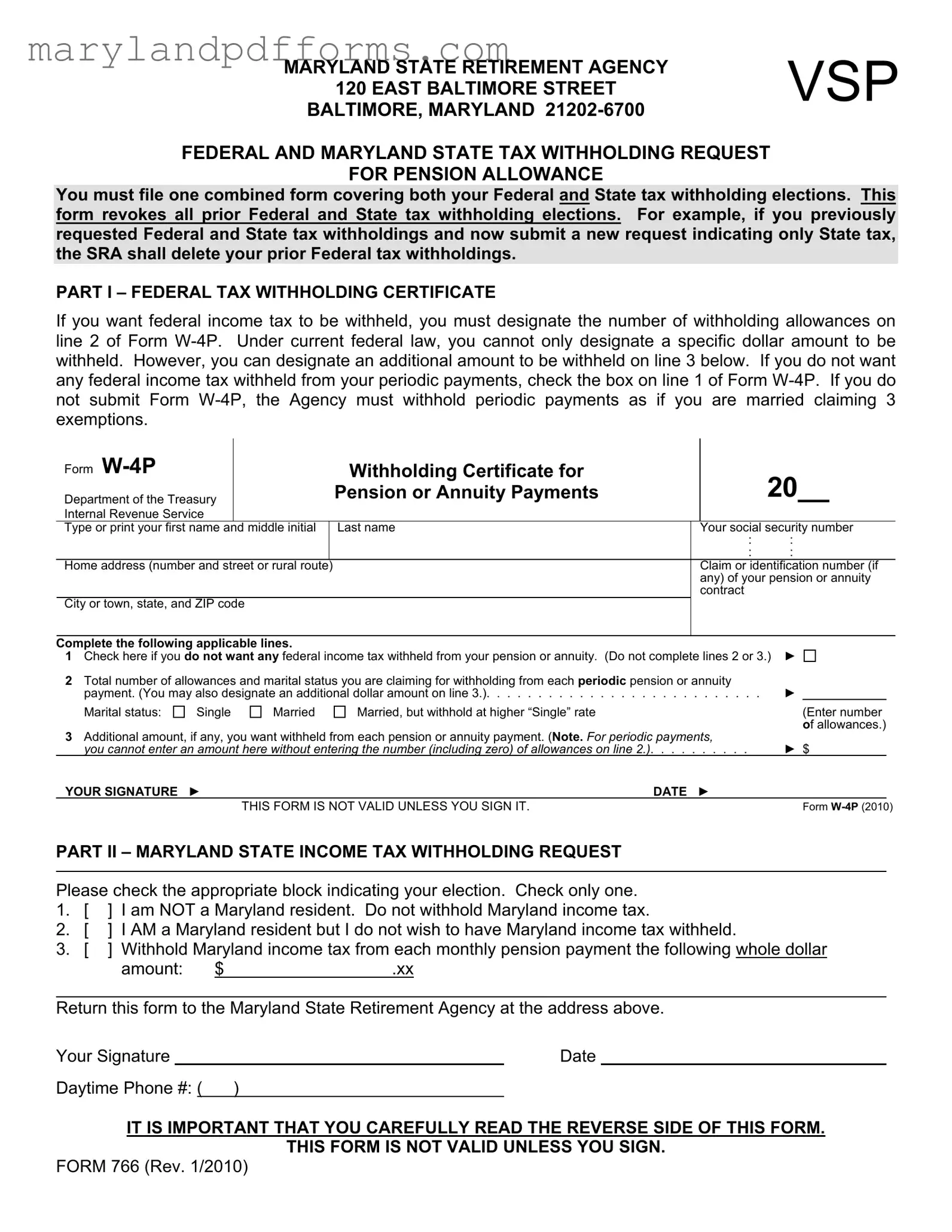 Blank Maryland Tax 766 Template