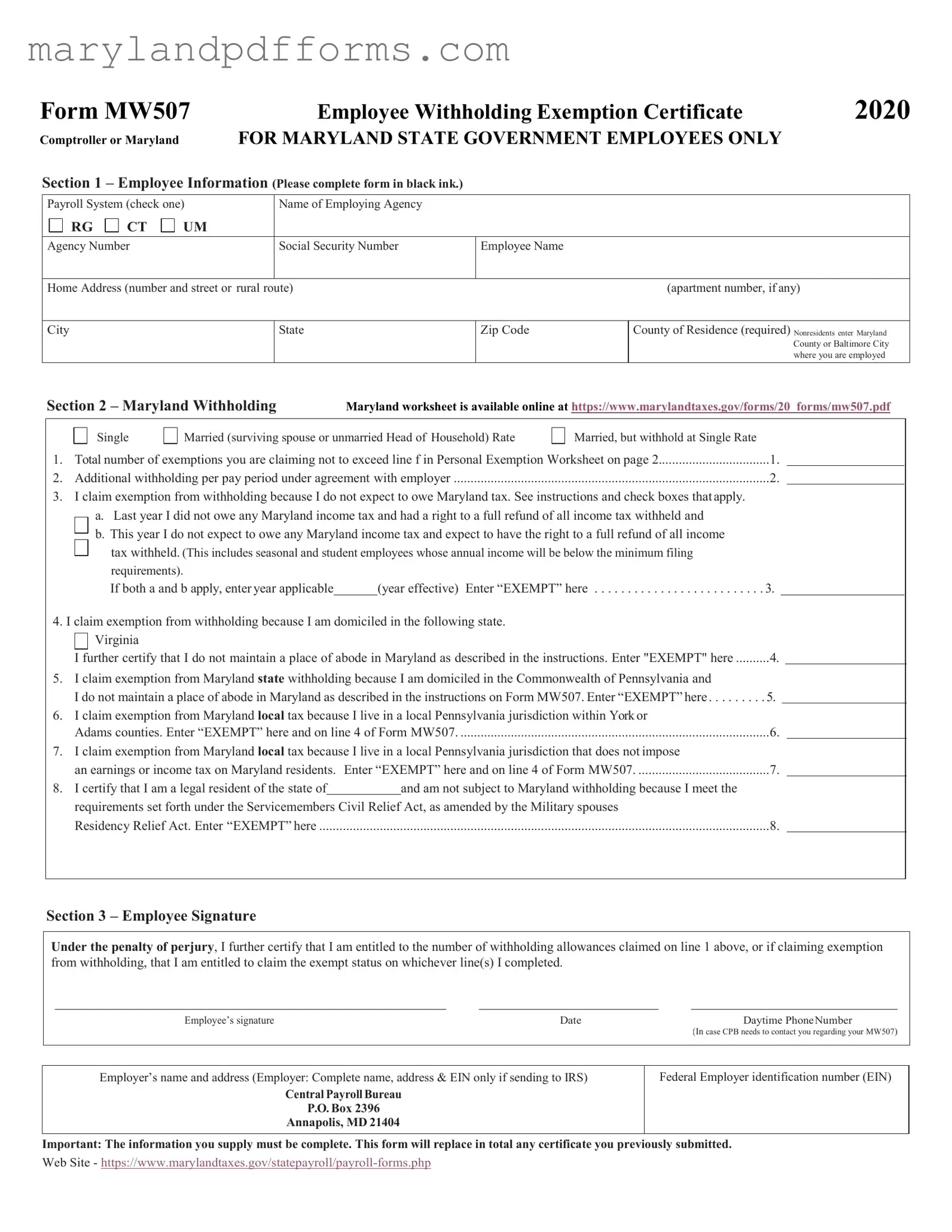 Blank Maryland W4 Template