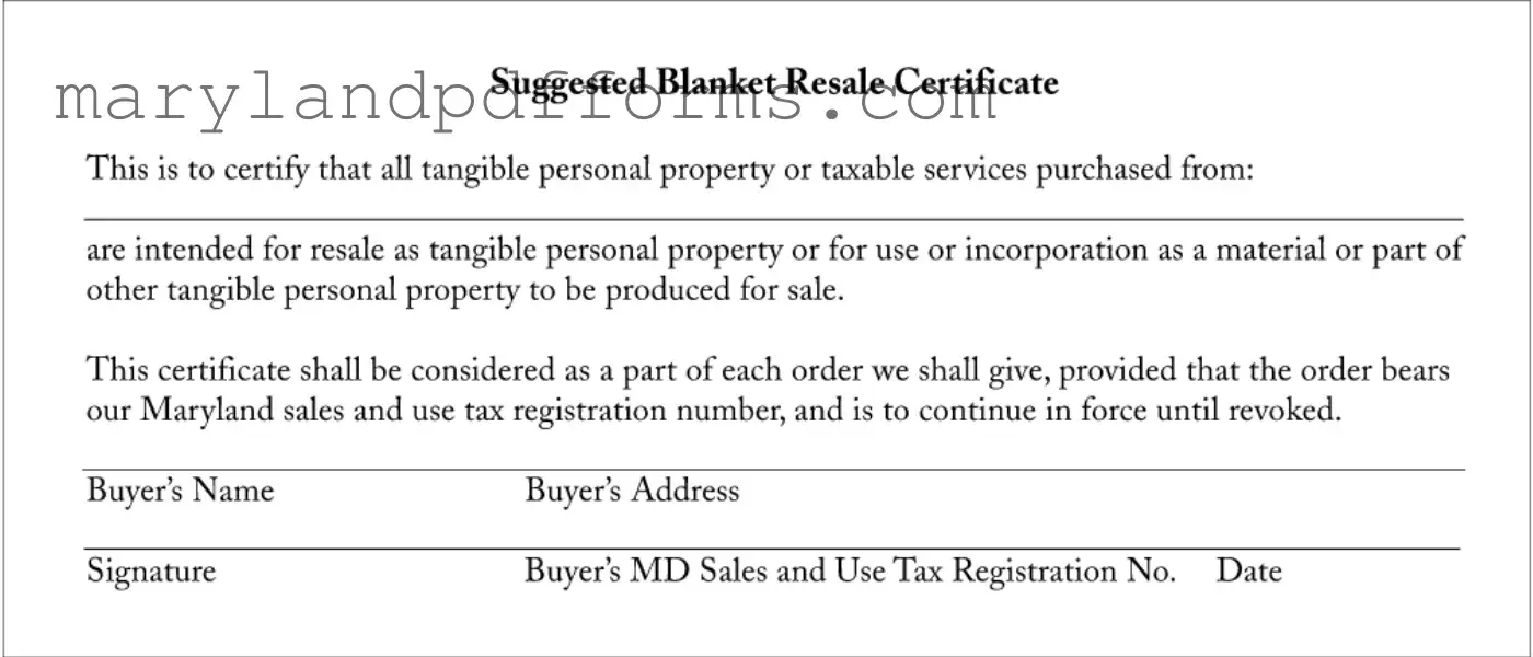 Blank Resale Certificate Maryland Template