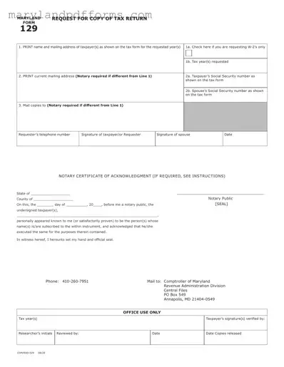 Blank Maryland 129 Template