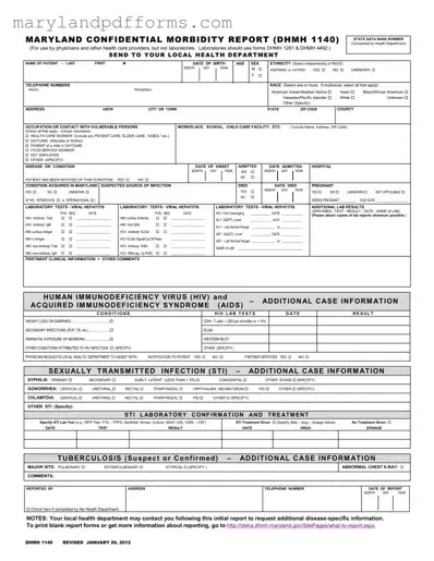 Blank Maryland Confidential Morbidity Report Template