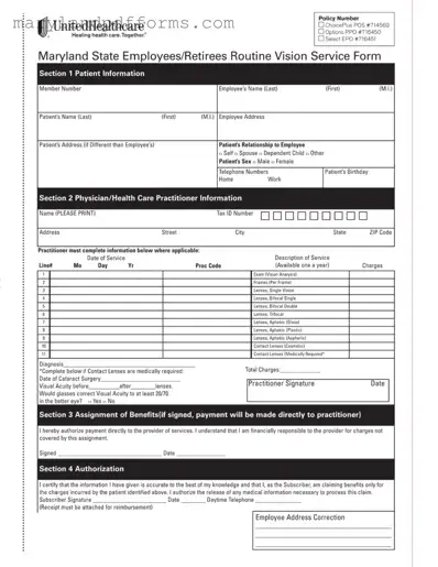 Blank Maryland Employees Vision Template