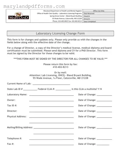Blank Maryland Laboratory Licensing Template