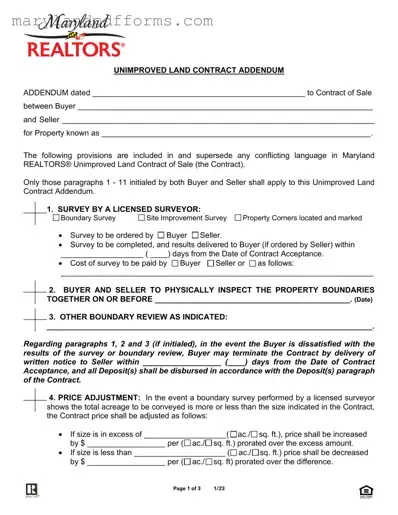 Blank Maryland Land Contract Addendum Template
