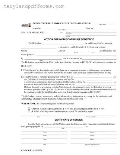Blank Maryland Modification Sentence Template