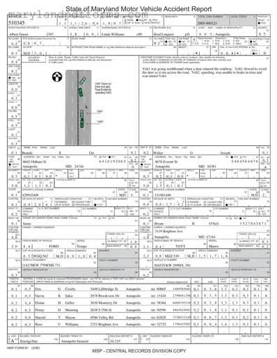 Blank Maryland Motor Vehicle Accident Report Template
