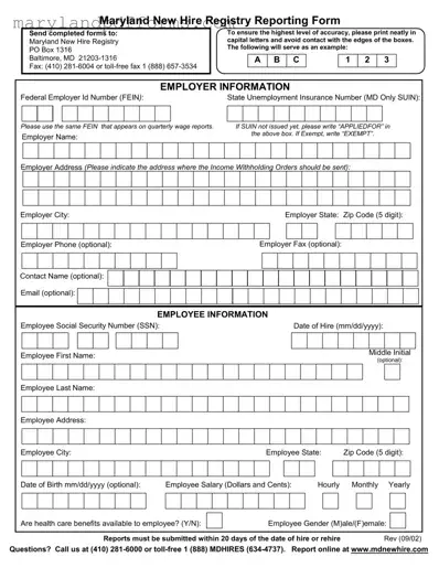 Blank Maryland New Hire Template