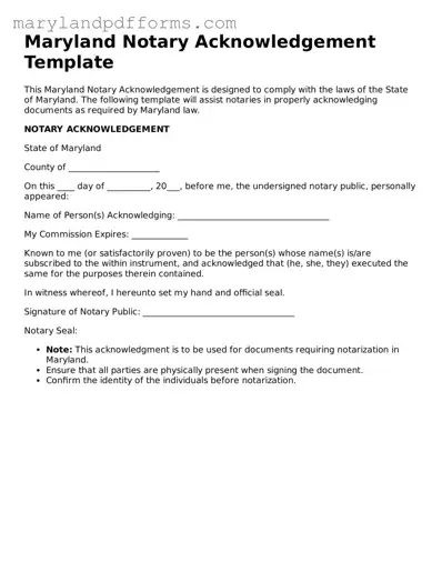Free Notary Acknowledgement Document for the State of Maryland