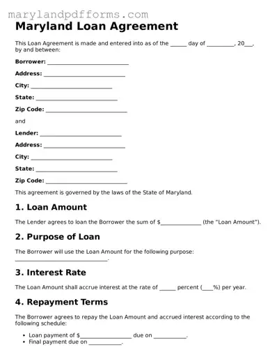Free Loan Agreement Document for the State of Maryland