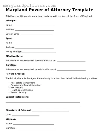 Free Power of Attorney Document for the State of Maryland