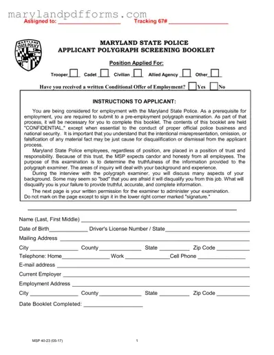 Blank Maryland Polygraph Police Template