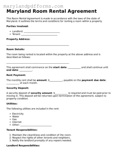 Free Room Rental Agreement Document for the State of Maryland