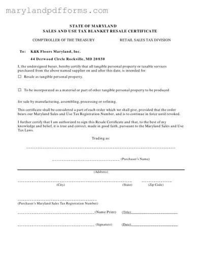 Blank Maryland Sales And Use Tax Resale Certificate Template