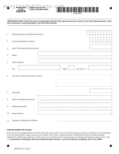 Blank Maryland Sales Use Tax 202 Template