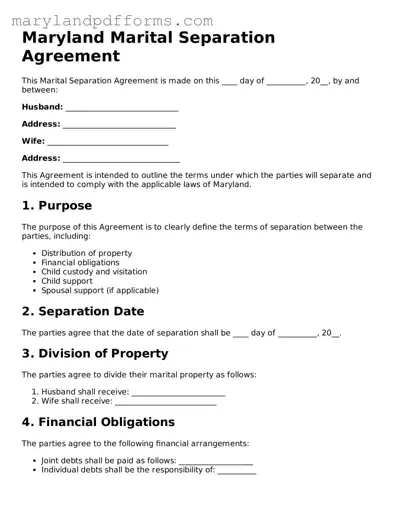 Free Marital Separation Agreement Document for the State of Maryland