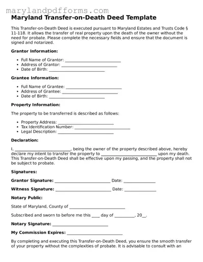 Free Transfer-on-Death Deed Document for the State of Maryland