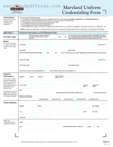 Blank Maryland Uniform Credentialing Template