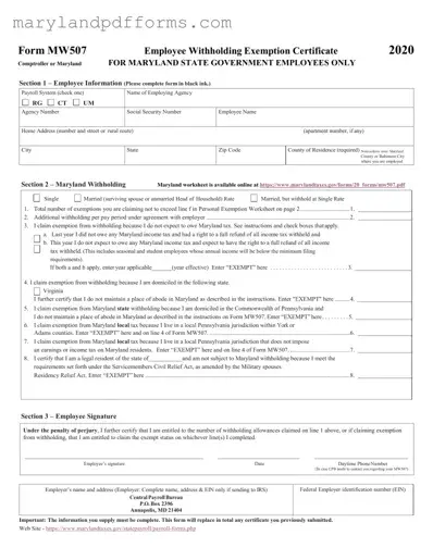Blank Maryland W4 Template