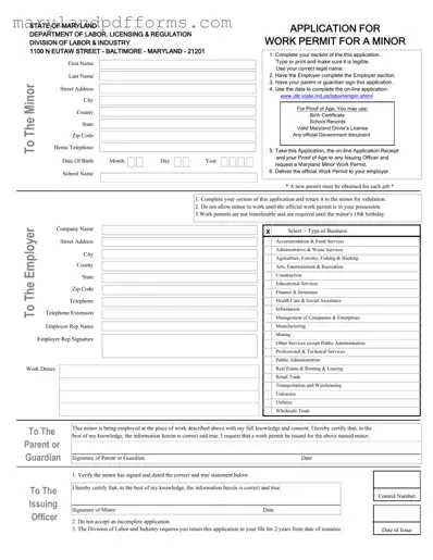 Blank Workers Permit Maryland Template