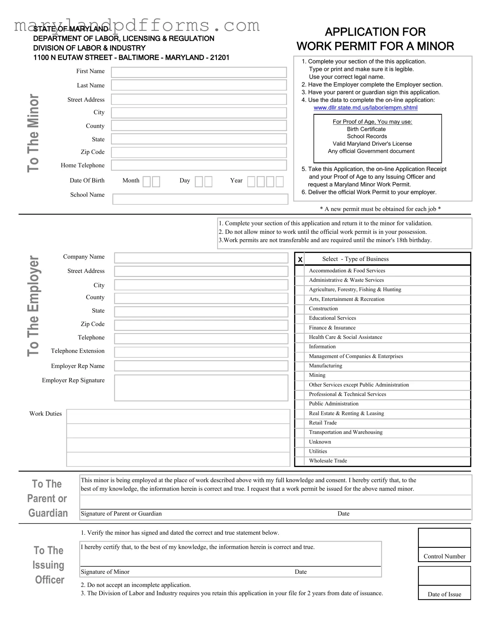 Blank Workers Permit Maryland Template